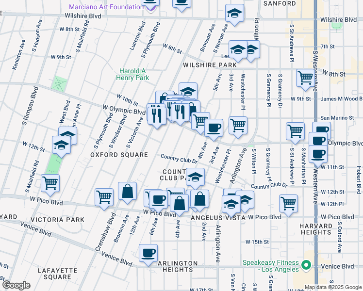 map of restaurants, bars, coffee shops, grocery stores, and more near 1046 South Norton Avenue in Los Angeles