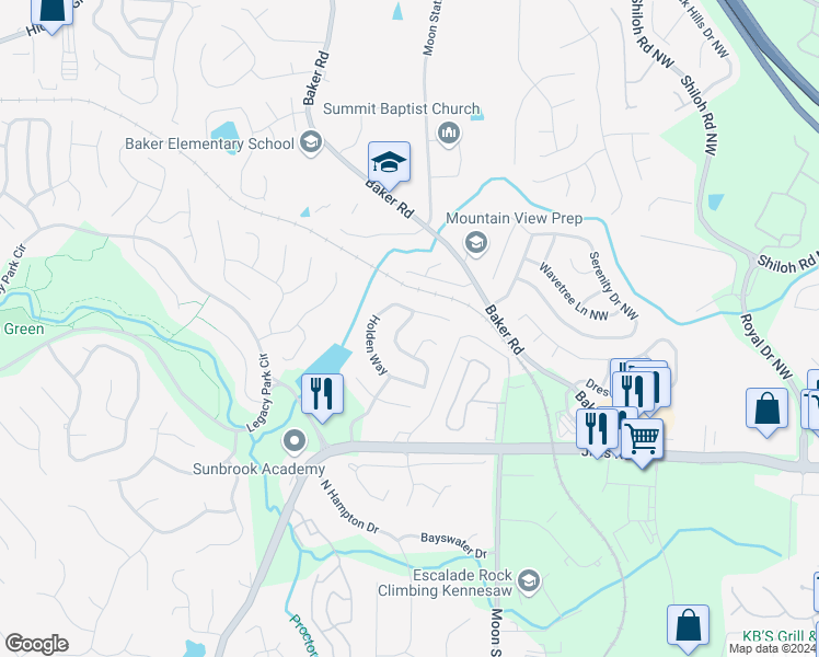 map of restaurants, bars, coffee shops, grocery stores, and more near 4020 Dorchester Walk in Kennesaw