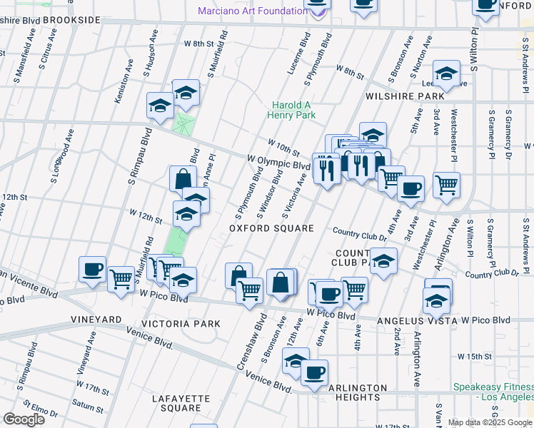map of restaurants, bars, coffee shops, grocery stores, and more near 1138 South Windsor Boulevard in Los Angeles