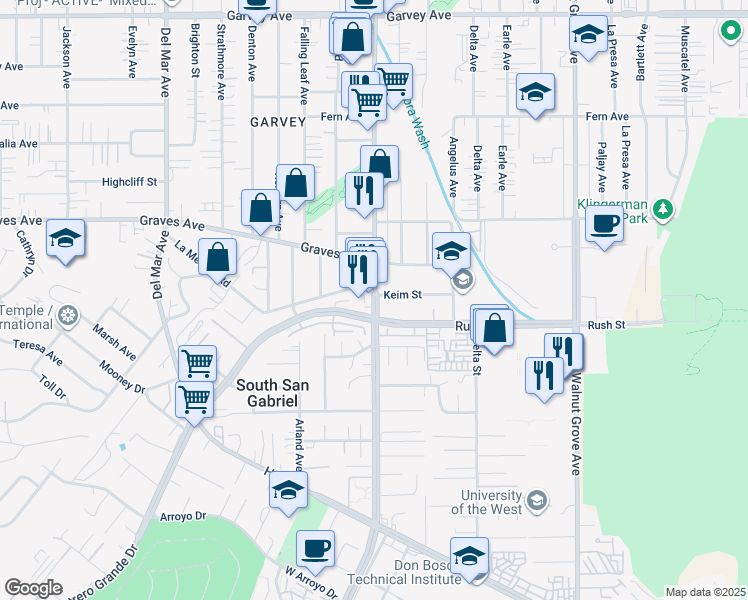map of restaurants, bars, coffee shops, grocery stores, and more near 2120 San Gabriel Boulevard in Rosemead