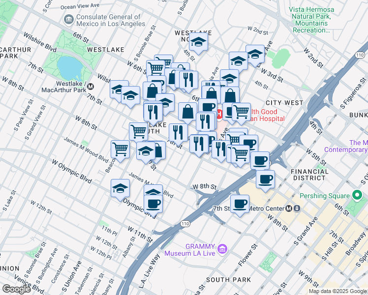 map of restaurants, bars, coffee shops, grocery stores, and more near 685 Witmer Street in Los Angeles
