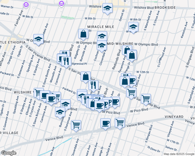 map of restaurants, bars, coffee shops, grocery stores, and more near in Los Angeles
