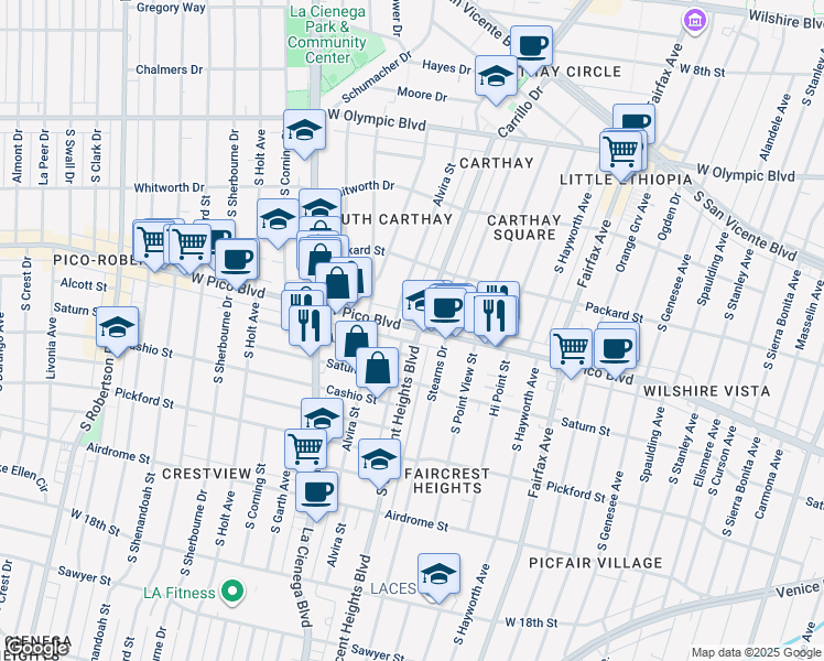map of restaurants, bars, coffee shops, grocery stores, and more near in Los Angeles