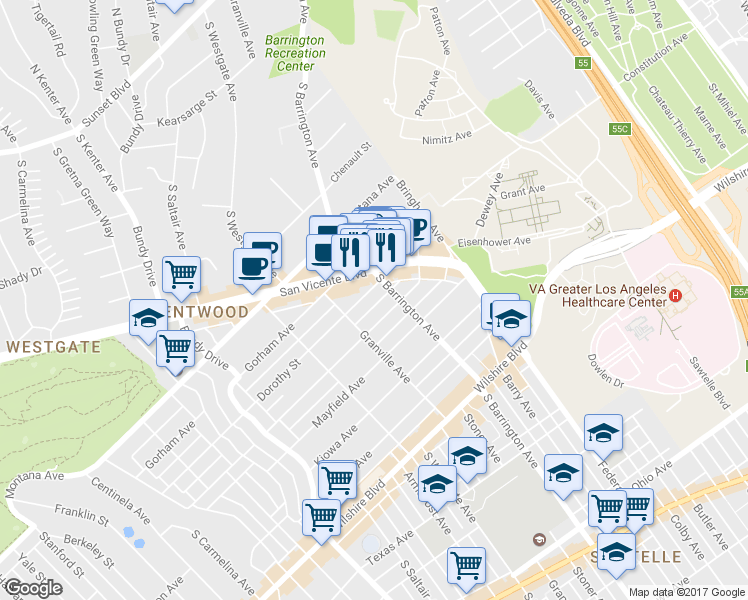 map of restaurants, bars, coffee shops, grocery stores, and more near in Los Angeles