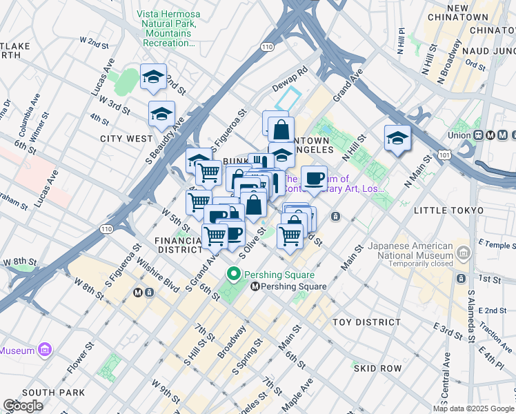 map of restaurants, bars, coffee shops, grocery stores, and more near in Los Angeles
