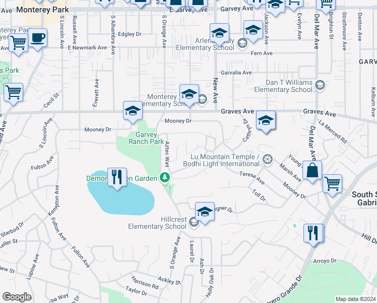 map of restaurants, bars, coffee shops, grocery stores, and more near 712 Plateau Avenue in Monterey Park