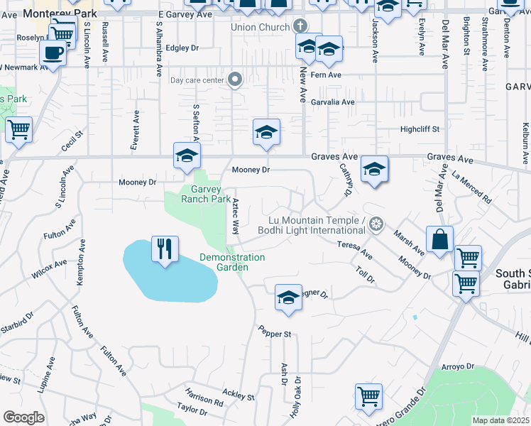 map of restaurants, bars, coffee shops, grocery stores, and more near 712 Plateau Avenue in Monterey Park