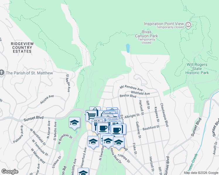 map of restaurants, bars, coffee shops, grocery stores, and more near 15214 Mc Kendree Avenue in Los Angeles