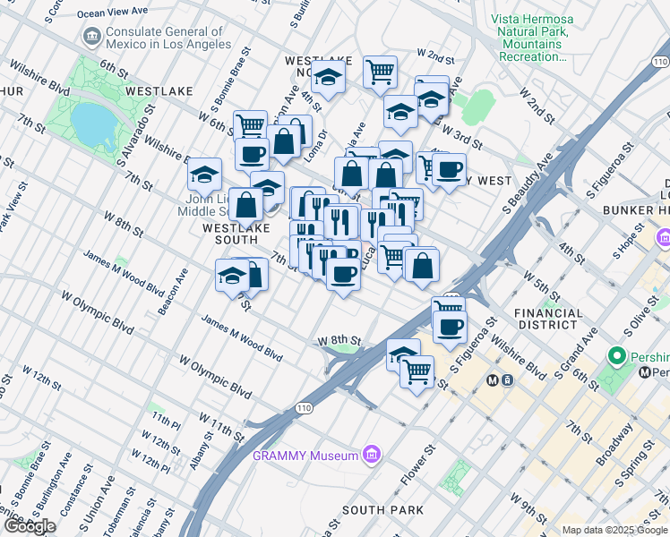 map of restaurants, bars, coffee shops, grocery stores, and more near 1230 Ingraham Street in Los Angeles