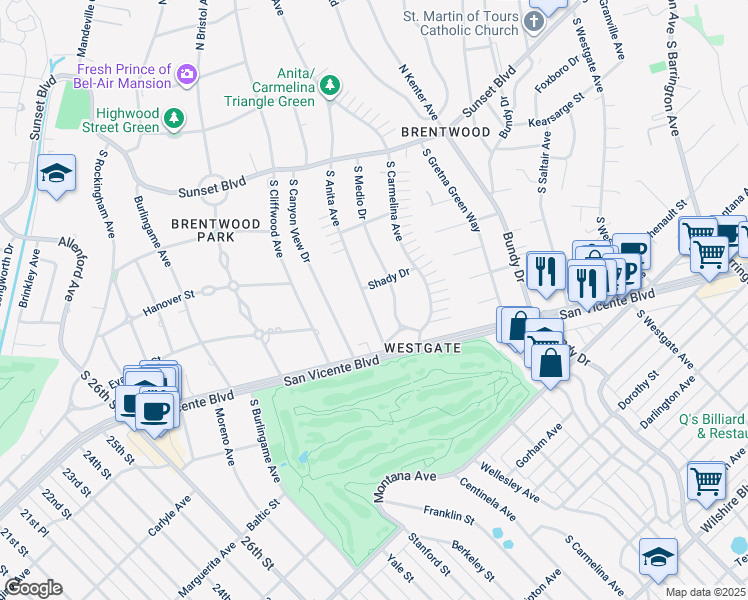 map of restaurants, bars, coffee shops, grocery stores, and more near 314 South Anita Avenue in Los Angeles