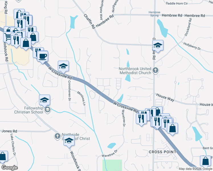 map of restaurants, bars, coffee shops, grocery stores, and more near 6003 Lexington Drive in Roswell