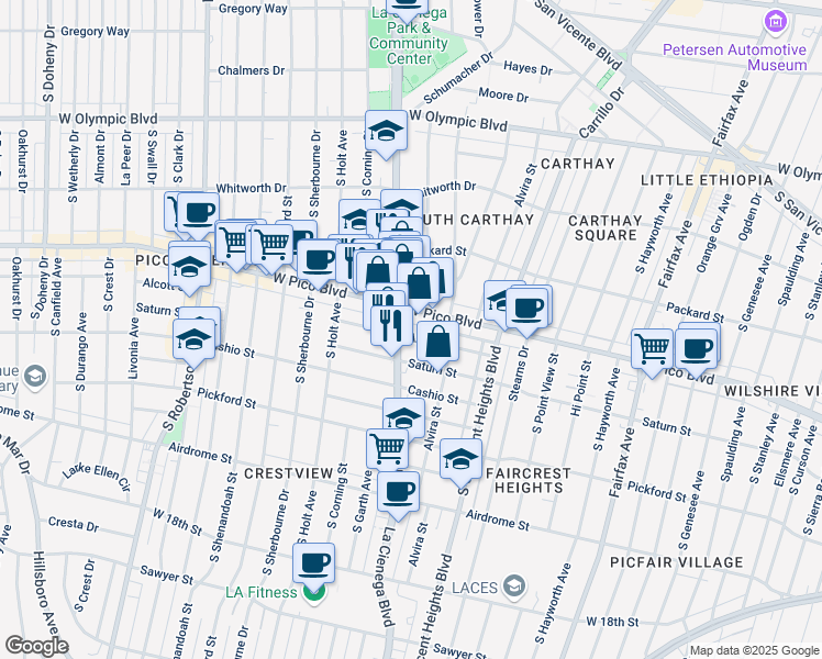 map of restaurants, bars, coffee shops, grocery stores, and more near in Los Angeles