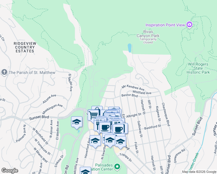 map of restaurants, bars, coffee shops, grocery stores, and more near 15306 Mc Kendree Avenue in Los Angeles