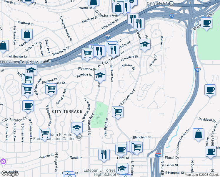 map of restaurants, bars, coffee shops, grocery stores, and more near 1217 Miller Avenue in Los Angeles