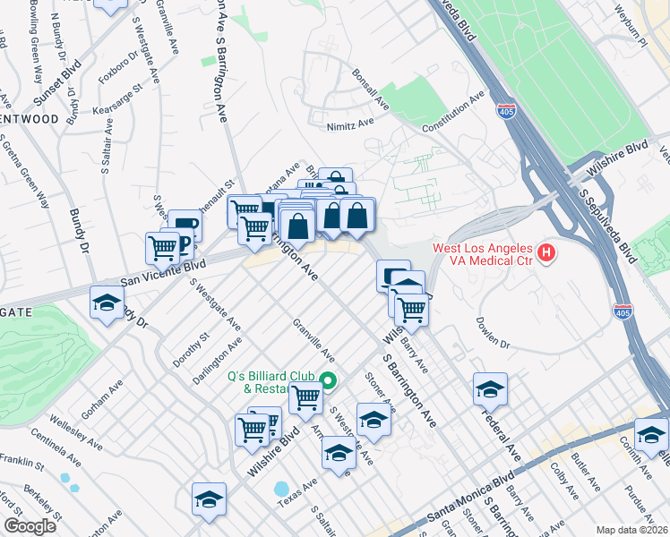 map of restaurants, bars, coffee shops, grocery stores, and more near 11627 Mayfield Avenue in Los Angeles