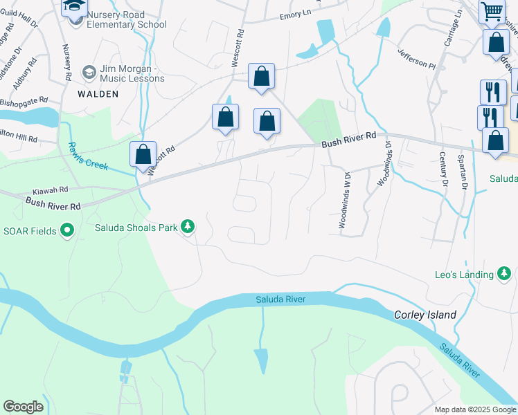 map of restaurants, bars, coffee shops, grocery stores, and more near 260 Rolling Rock Road in Columbia