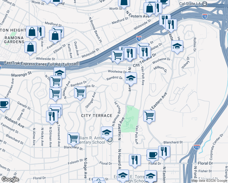map of restaurants, bars, coffee shops, grocery stores, and more near 3924 Dwiggins Street in Los Angeles