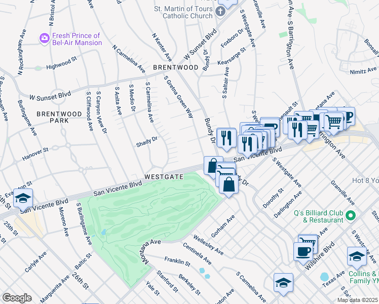 map of restaurants, bars, coffee shops, grocery stores, and more near 12227 Tweed Lane in Los Angeles