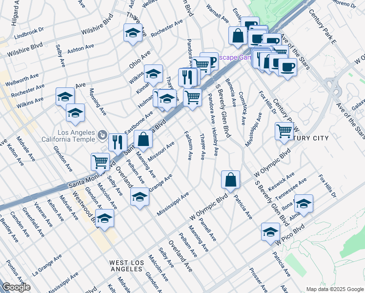 map of restaurants, bars, coffee shops, grocery stores, and more near 1914 Westholme Avenue in Los Angeles