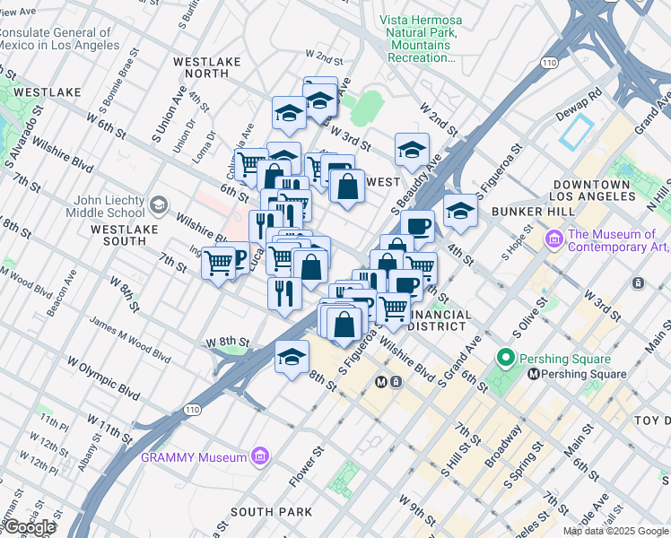map of restaurants, bars, coffee shops, grocery stores, and more near in Los Angeles