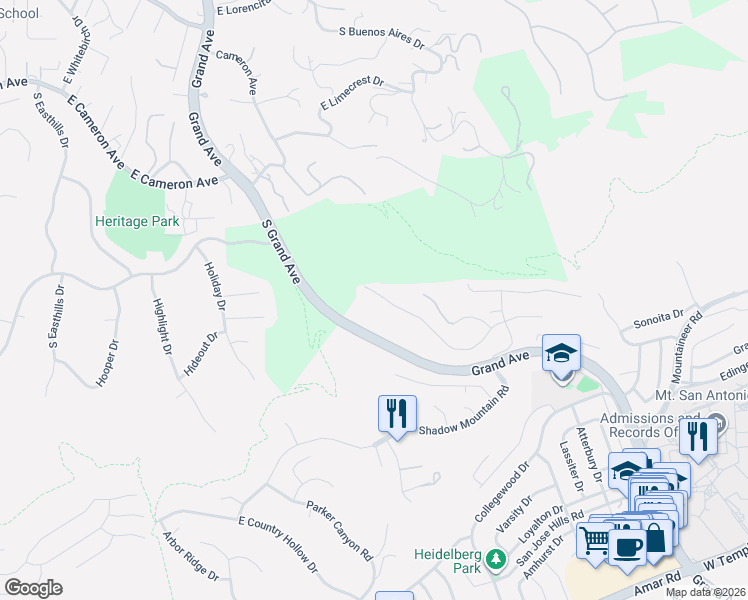 map of restaurants, bars, coffee shops, grocery stores, and more near 20121 San Gabriel Valley Drive in Walnut