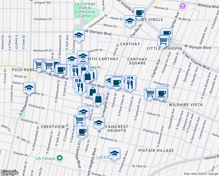 map of restaurants, bars, coffee shops, grocery stores, and more near in Los Angeles