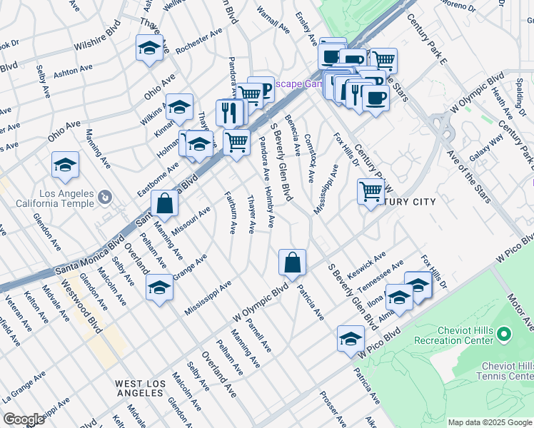map of restaurants, bars, coffee shops, grocery stores, and more near 2004 Linnington Avenue in Los Angeles