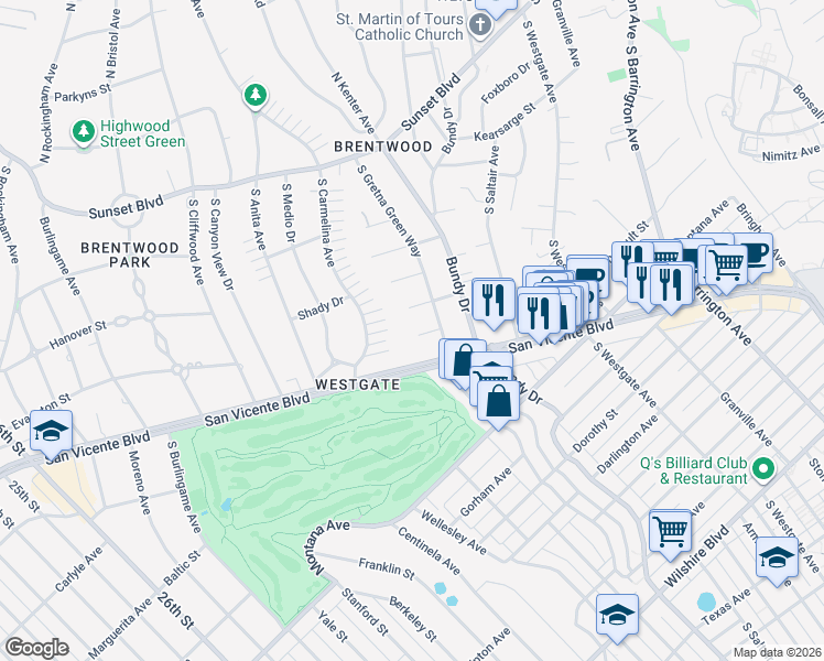 map of restaurants, bars, coffee shops, grocery stores, and more near 12236 Dunoon Lane in Los Angeles