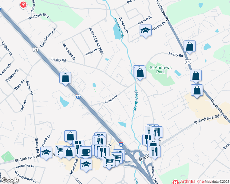 map of restaurants, bars, coffee shops, grocery stores, and more near 3730 Elberta Street in Columbia