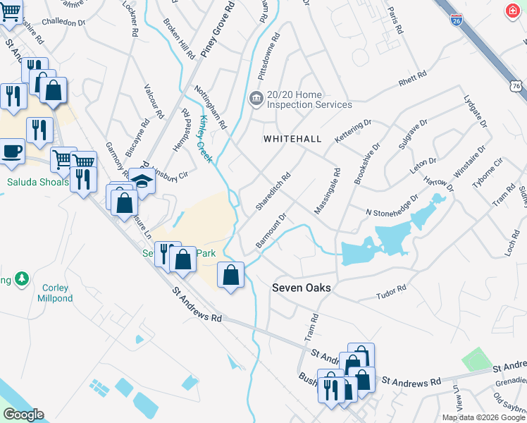 map of restaurants, bars, coffee shops, grocery stores, and more near 236 Shareditch Road in Columbia