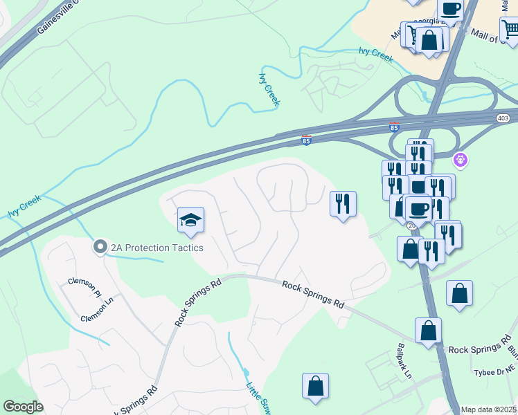 map of restaurants, bars, coffee shops, grocery stores, and more near 3332 Sentinel Circle in Lawrenceville