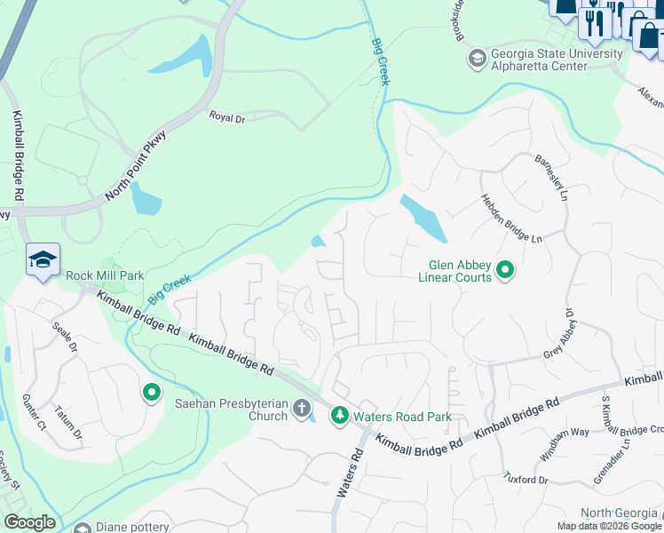 map of restaurants, bars, coffee shops, grocery stores, and more near 230 Wellisford Court in Alpharetta