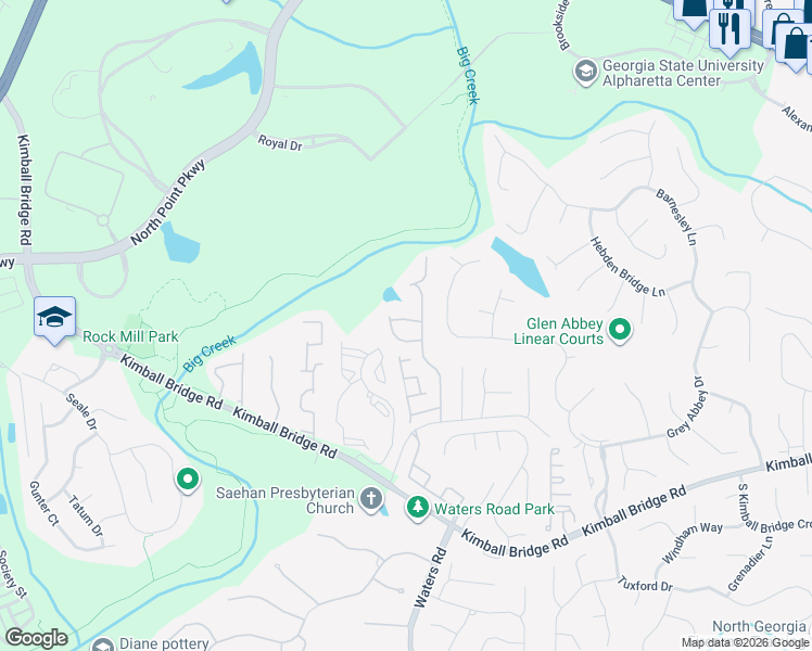 map of restaurants, bars, coffee shops, grocery stores, and more near 230 Wellisford Court in Alpharetta