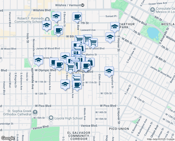 map of restaurants, bars, coffee shops, grocery stores, and more near in Los Angeles