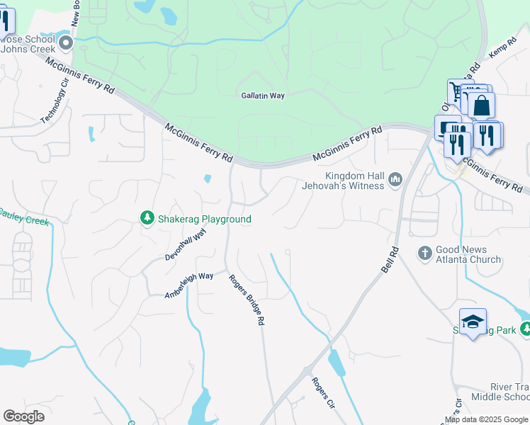 map of restaurants, bars, coffee shops, grocery stores, and more near 7335 Brookstead Crossing in Duluth