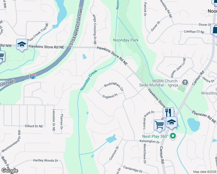 map of restaurants, bars, coffee shops, grocery stores, and more near 460 Buckingham Circle in Marietta