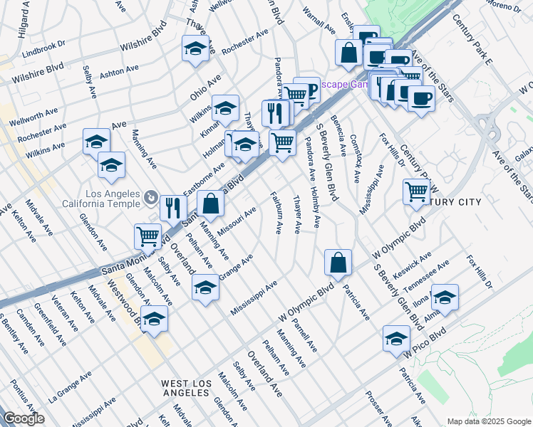 map of restaurants, bars, coffee shops, grocery stores, and more near 1914 Westholme Avenue in Los Angeles