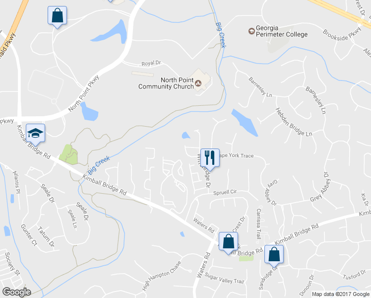 map of restaurants, bars, coffee shops, grocery stores, and more near 445 Wittenridge Court in Alpharetta