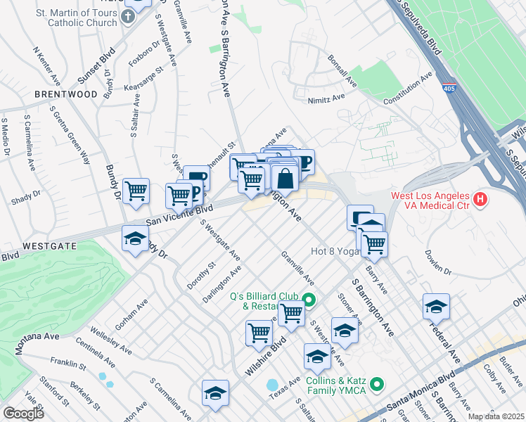 map of restaurants, bars, coffee shops, grocery stores, and more near 11705 Dorothy Street in Los Angeles