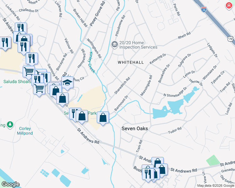 map of restaurants, bars, coffee shops, grocery stores, and more near 236 Shareditch Road in Columbia