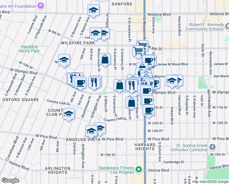 map of restaurants, bars, coffee shops, grocery stores, and more near in Los Angeles