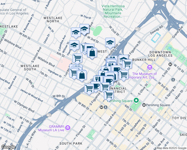 map of restaurants, bars, coffee shops, grocery stores, and more near 1000 West 6th Street in Los Angeles