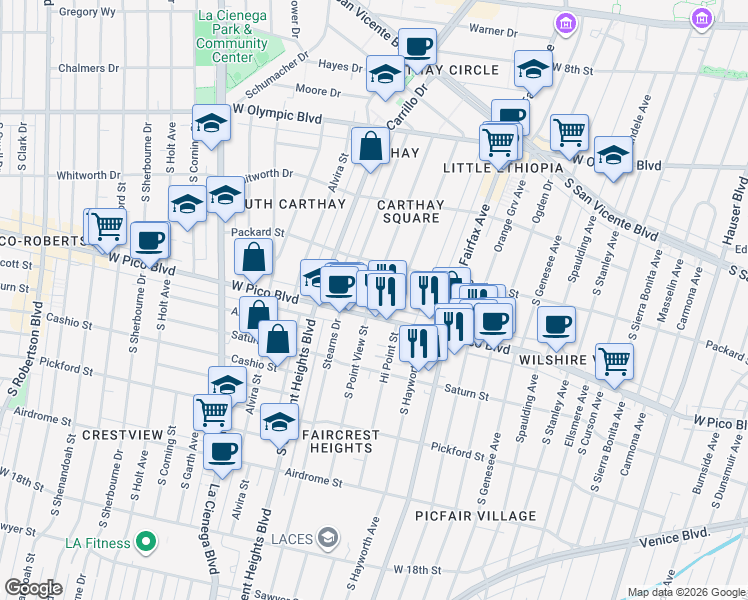 map of restaurants, bars, coffee shops, grocery stores, and more near 1236 South Point View Street in Los Angeles