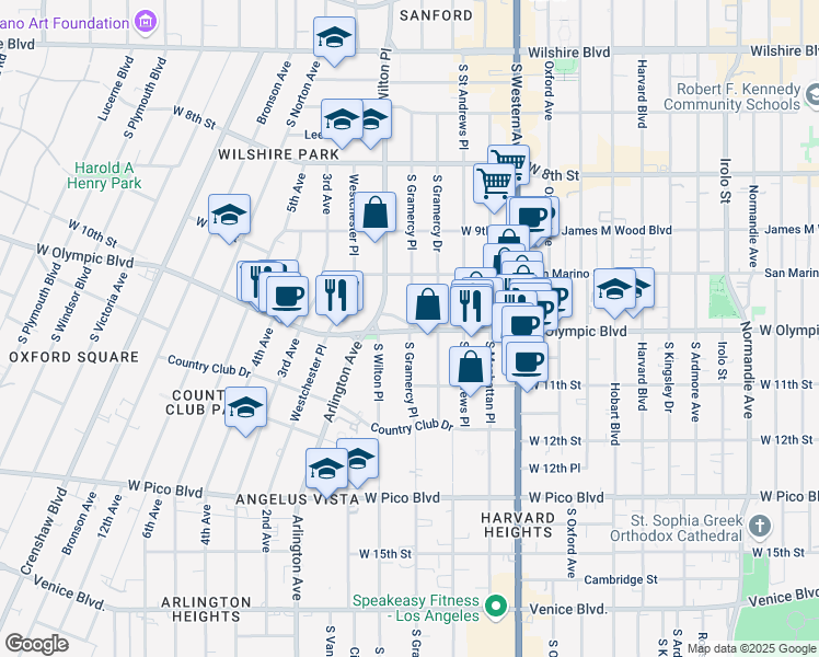 map of restaurants, bars, coffee shops, grocery stores, and more near in Los Angeles