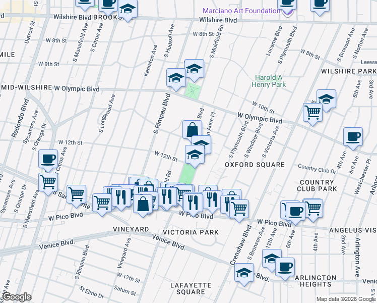 map of restaurants, bars, coffee shops, grocery stores, and more near 1153 West Boulevard in Los Angeles