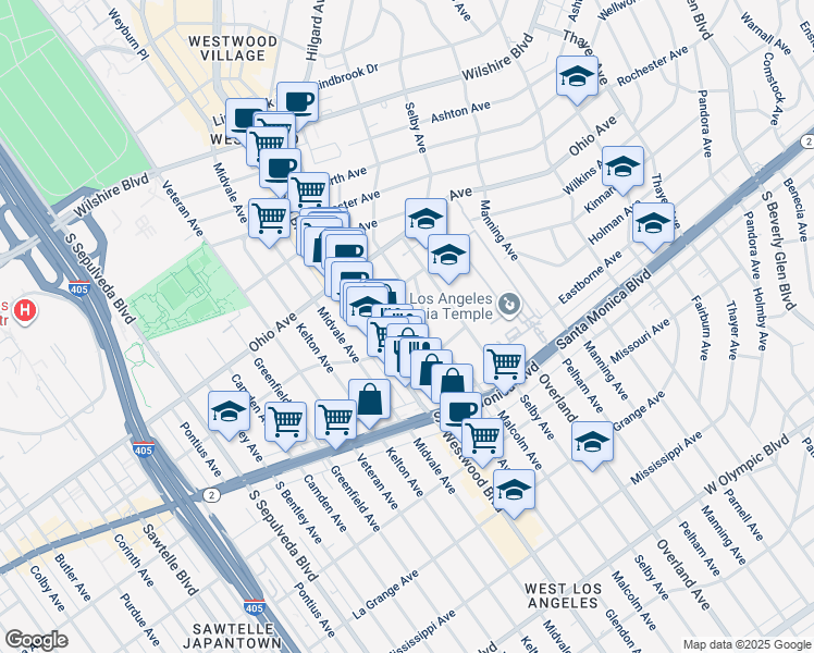 map of restaurants, bars, coffee shops, grocery stores, and more near 10838 Holman Avenue in Los Angeles