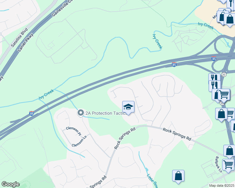 map of restaurants, bars, coffee shops, grocery stores, and more near 3063 Grace Court in Lawrenceville