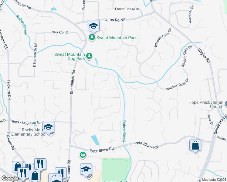map of restaurants, bars, coffee shops, grocery stores, and more near 2590 North Arbor Trail in Marietta
