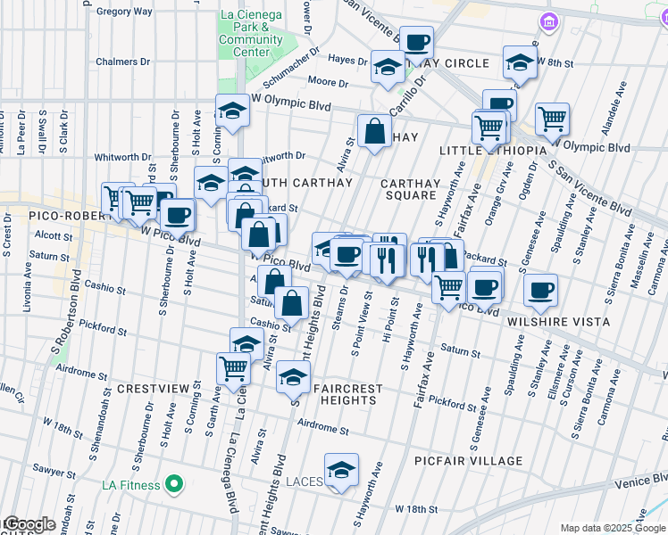 map of restaurants, bars, coffee shops, grocery stores, and more near in Los Angeles