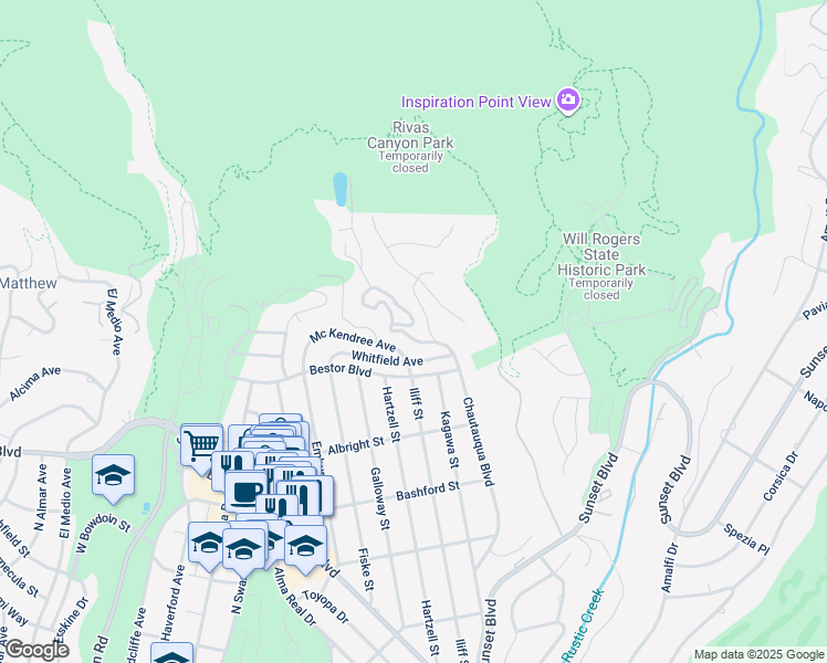 map of restaurants, bars, coffee shops, grocery stores, and more near 1300 Chautauqua Boulevard in Los Angeles